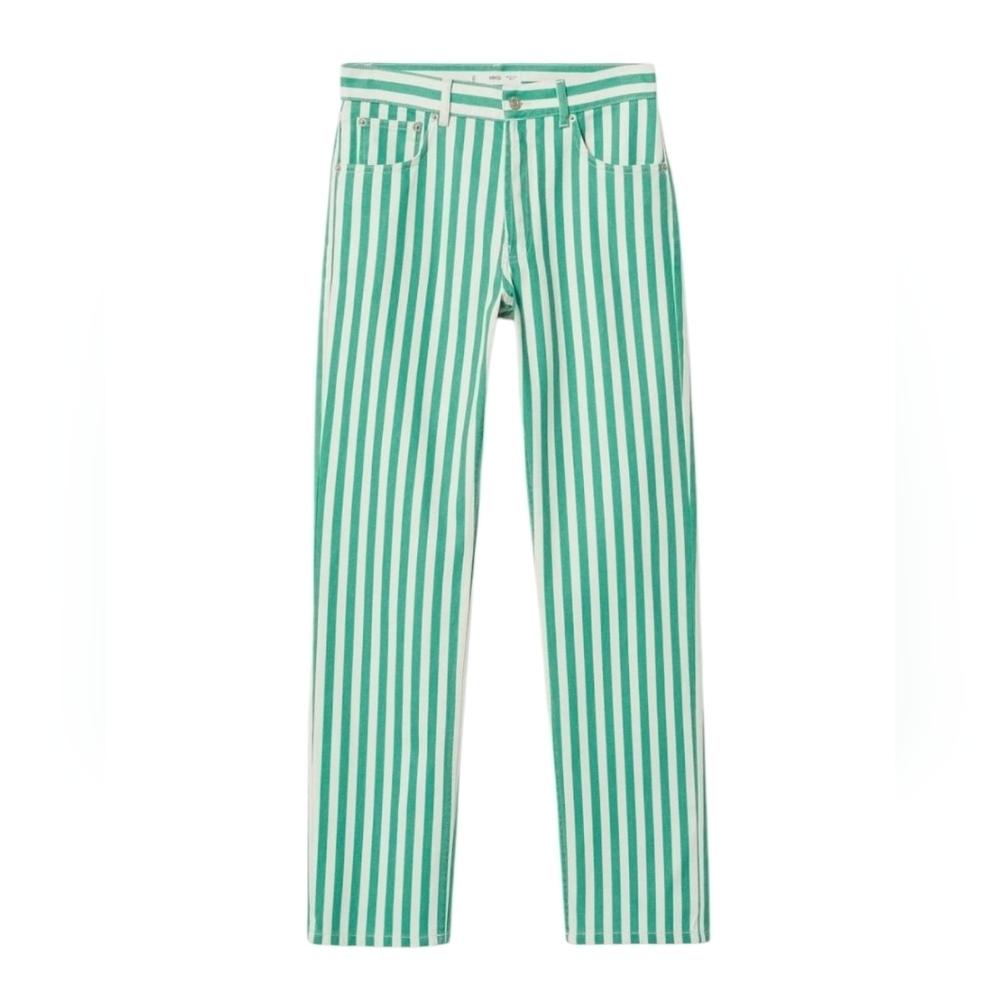 Mango Straight Striped Jean Green/White Size 1